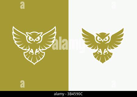 Majestic Gold Owl Fly Logo Mystery, Wisdom, Cognition and Creative Elegance Stock Vector