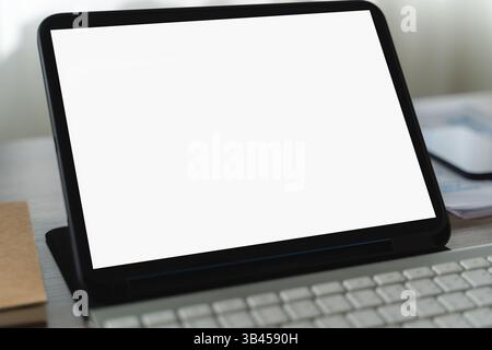 mock up Using laptop with blank screen computer modern Stock Photo