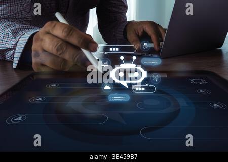AI Technology chat automating virtual assistants and CRM software chatbot chat assistant Stock Photo