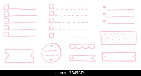 Coquette bullet journal elements. To-do list and stickers for gilly notebook planer Stock Vector