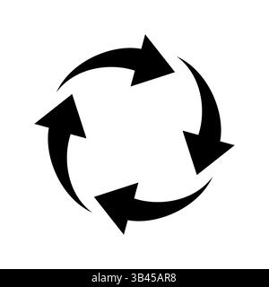 Bold black recycling symbol with arrows forming a continuous circular flow on a white background Stock Vector