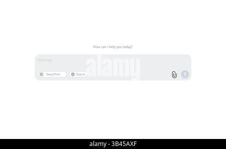 Simple chatbot UI with a search bar, deep research option, and a minimalistic design Stock Vector