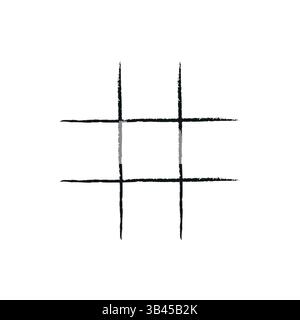 Rough, hand drawn black tic tac toe grid with uneven, textured lines on white background. Stock Vector