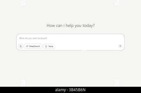 Minimalist chatbot UI featuring search and DeepThink buttons for enhanced question answering Stock Vector