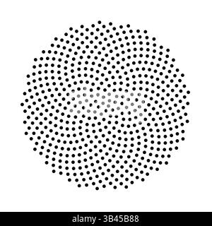 Dense black dots arranged in a spiral layout forming a uniform circular design over white background Stock Vector