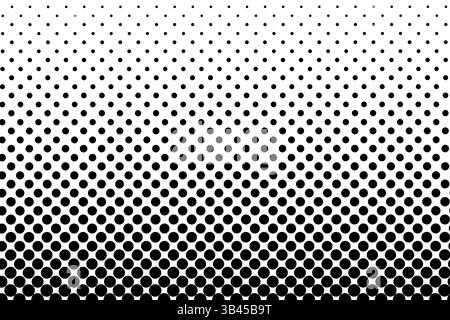 Dense black circular dot pattern fading upward into white background in halftone style Stock Vector