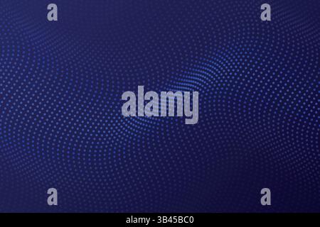 Fluid halftone dot pattern in blue shades forming wave-like effect on dark background Stock Vector