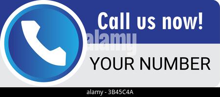 blue phone call icon with text call us now and your number, vector graphic for contact or support use Stock Vector