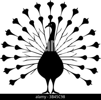 Peacock silhouette vector illustration elegant bird design isolated art Stock Vector