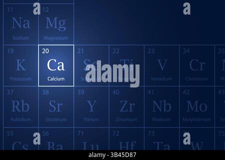 Calcium highlighted element in periodic table with glowing effect Stock Vector