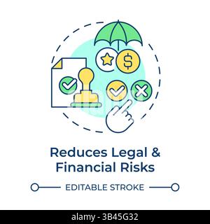 Reduces legal and financial risks multi color concept icon Stock Vector