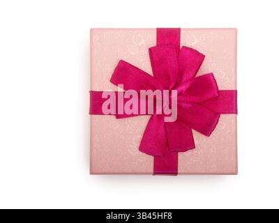 Beautiful closed pink gift box with ribbon isolated over white background Stock Photo