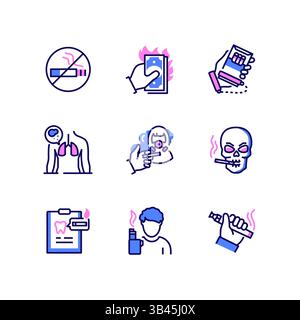 Smoking - modern line design style icons set Stock Vector