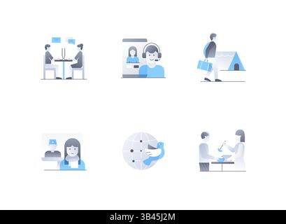 Help for refugees and displaced persons - flat design style icons set Stock Vector