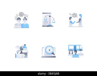 Assistance and support for refugees - flat design style icons set Stock Vector