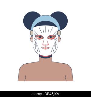 Black woman wearing LED light therapy mask 2D vector illustration Stock Vector