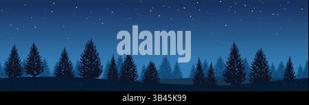 Seamless Forest Landscape At Night Vector Background Illustration. Horizontally Repeatable. Stock Vector