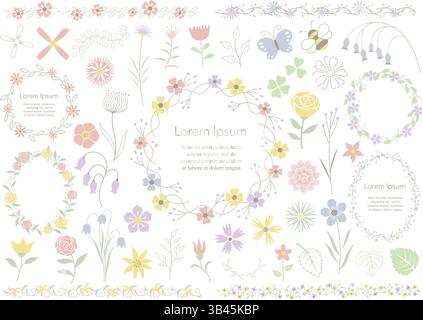 Vector Floral Elements, Frames, And Borders Illustration Set Isolated On A White Background. Stock Vector