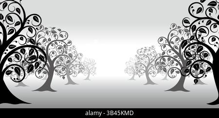 Vector Monochrome Seamless Tree Silhouette Illustration. Horizontally Repeatable. Stock Vector