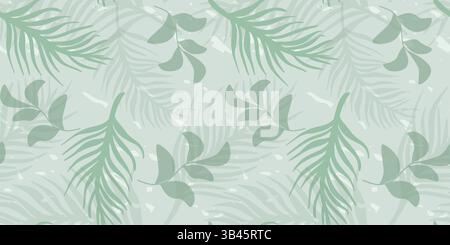 Tropical print with palm leaves. Rainforest background. Abstract green foliage, exotic seamless pattern for textile, packaging, wallpaper. Vector grap Stock Vector