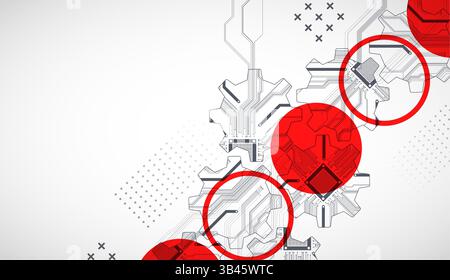 Stylized view of gears integrated with microcircuits. Concept of combining mechanics and electronics. Vector Stock Vector