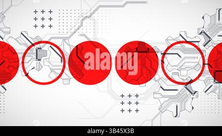 Stylized view of gears integrated with microcircuits. Concept of combining mechanics and electronics. Vector Stock Vector