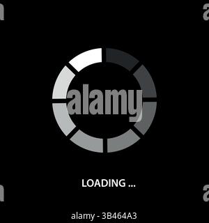 A segmented circular loading icon with gradient animation on a black background Stock Vector