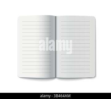 Minimalistic open notebook featuring lined white pages and rounded edges, ideal for writing and notes Stock Vector