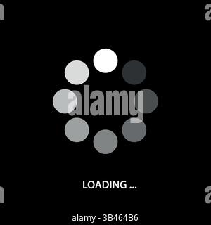 A circular loading icon with fading dots on a black background, representing buffering or progress Stock Vector