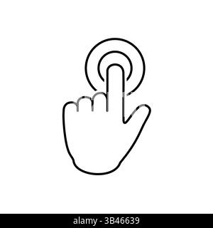Minimalist black and white line icon of a hand pressing a doorbell button, symbolizing access and entry. Stock Vector