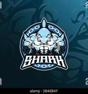 Shark mascot logo design with modern illustration concept style for badge, emblem and t shirt printing. Shark boxing illustration. Stock Vector