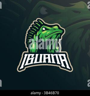 Iguana mascot logo design with modern illustration concept style for badge, emblem and t shirt printing. Iguana head illustration for sport and esport. Stock Vector