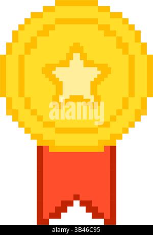 Gold Medal With Star Pixelated Icon Set. Pixel Art Symbol Collection Of ...