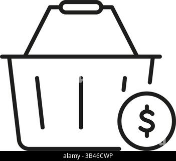 Shopping Basket With Dollar Sign Line Icon. E-Commerce, Retail Pricing, And Online Shopping Cost Outline Symbol. Financial Transaction In Retail Stock Vector