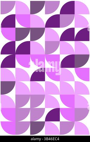 Geometric seamless pattern with rounded shapes in pink and purple tones, abstract background for textile and surface design Stock Vector