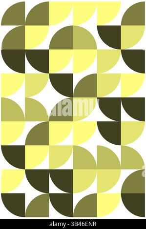 Geometric seamless pattern with rounded shapes in yellow and green tones, abstract retro background for modern design projects Stock Vector