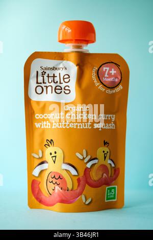 London UK, April 30 2025, Sainsburys Little Ones Organic Coconut Chicken Curry With Butternut Squash Baby Food Stock Photo