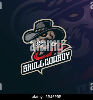 Skull mascot logo design vector with modern illustration concept style for badge, emblem and t shirt printing. Skull cowboy illustration. Stock Vector
