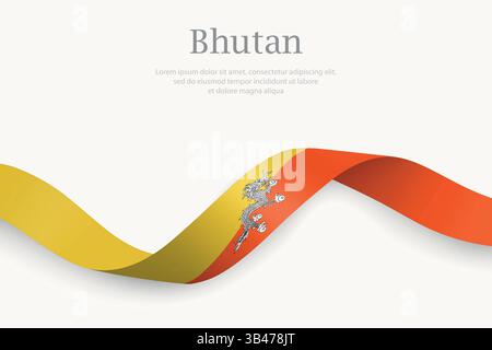 Bhutan flag on Waving ribbon. Template for independence day Stock Vector