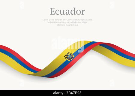 Ecuador flag on Waving ribbon. Template for independence day Stock Vector