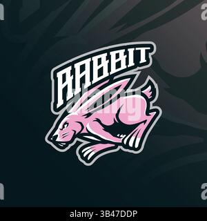 Rabbit mascot logo design vector with modern illustration concept style for badge, emblem and t shirt printing. Bunny jumping illustration. Stock Vector