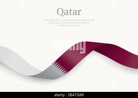 Qatar flag on Waving ribbon. Template for independence day Stock Vector