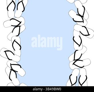 Flip flops summer shoes frame seamless vertical border template for text. Vector graphic line ink illustration. for package, vacation design, fabric a Stock Vector