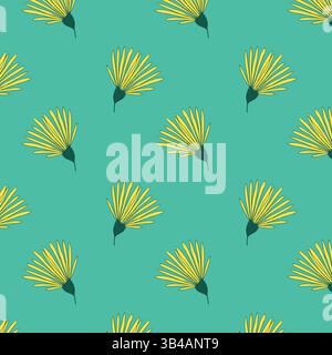 Seamless pattern with dandelion flowers, stylized doodle drawings of dandelion buds. On blue background. Vector illustration Stock Vector