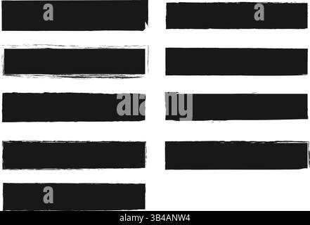 Set of black grunge brush stroke rectangles, hand-drawn banner elements, abstract grunge frames, isolated vector labels for scrapbooking, text highlight. Stock Vector