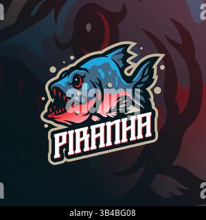 Piranha mascot logo design vector with modern illustration concept style for badge, emblem and t shirt printing. Angry piranha illustration. Stock Vector
