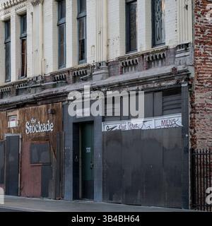 Exterior view of a boarded up storefront in Fremantle, Perth, Western Australia Stock Photo