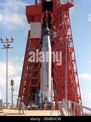 The Mercury-Atlas 9 Faith 7 spacecraft, with astronaut L. Gordon Cooper ...