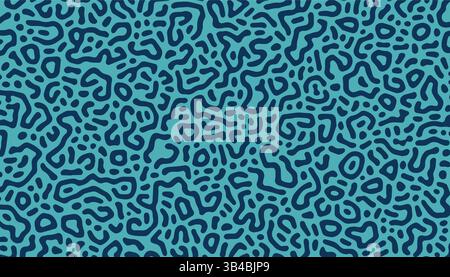 Navy blue psychedelic texture with Turing diffusion effect. Trippy hypnotic abstraction. Bizarre structure background. Stock Vector