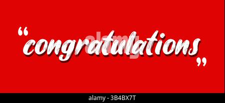 Congratulations White Typography on Red Background Vector Design Stock Vector